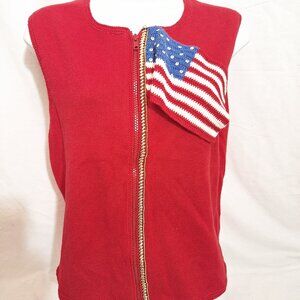 Michael Simon Shell Top L USA Flag 4th July Patriotic Sleeveless Knit Vintage